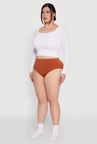 Womens Plus Size Seamless High Waisted Solid Bikini Panty, Brown, Size 2X