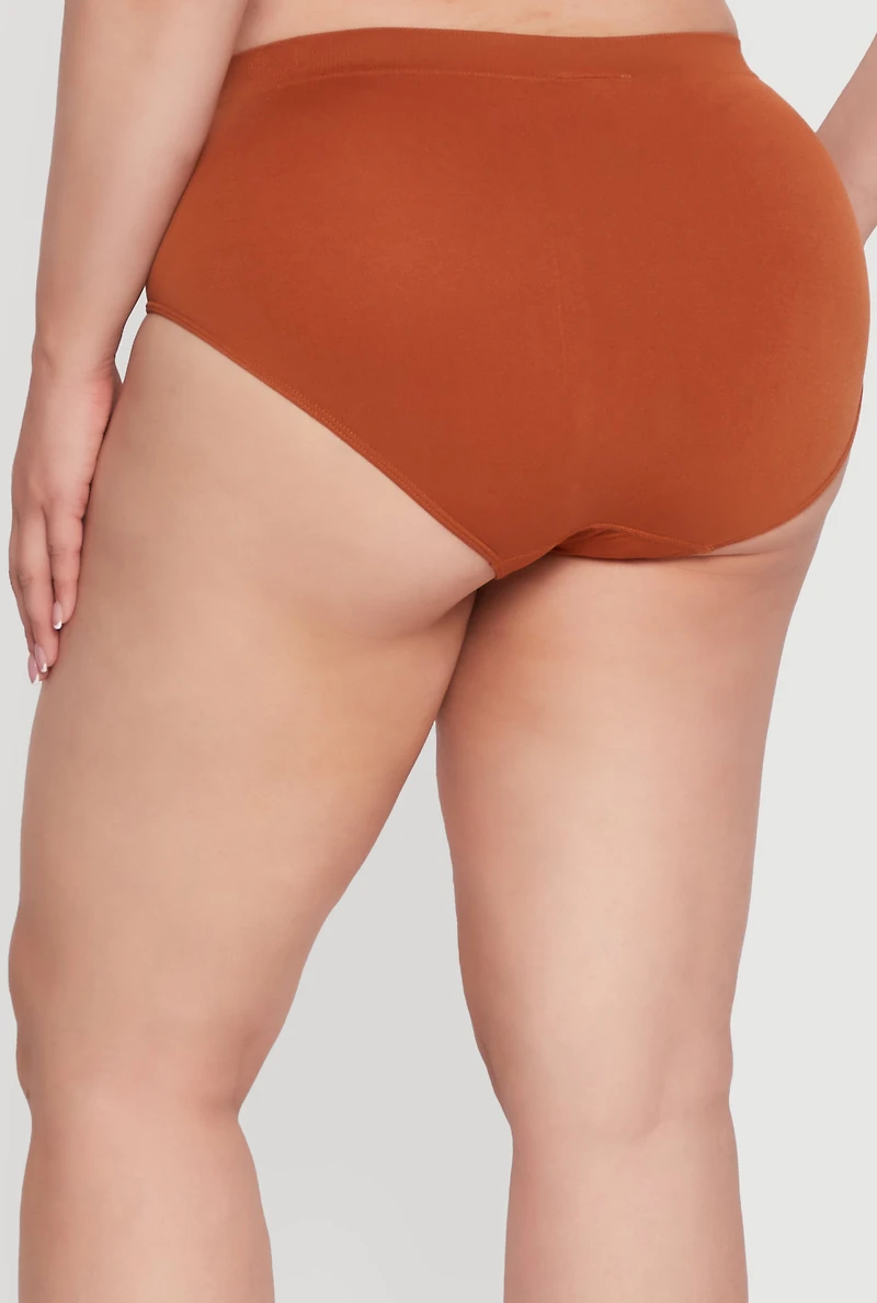 Womens Plus Size Seamless High Waisted Solid Bikini Panty, Brown, Size 2X