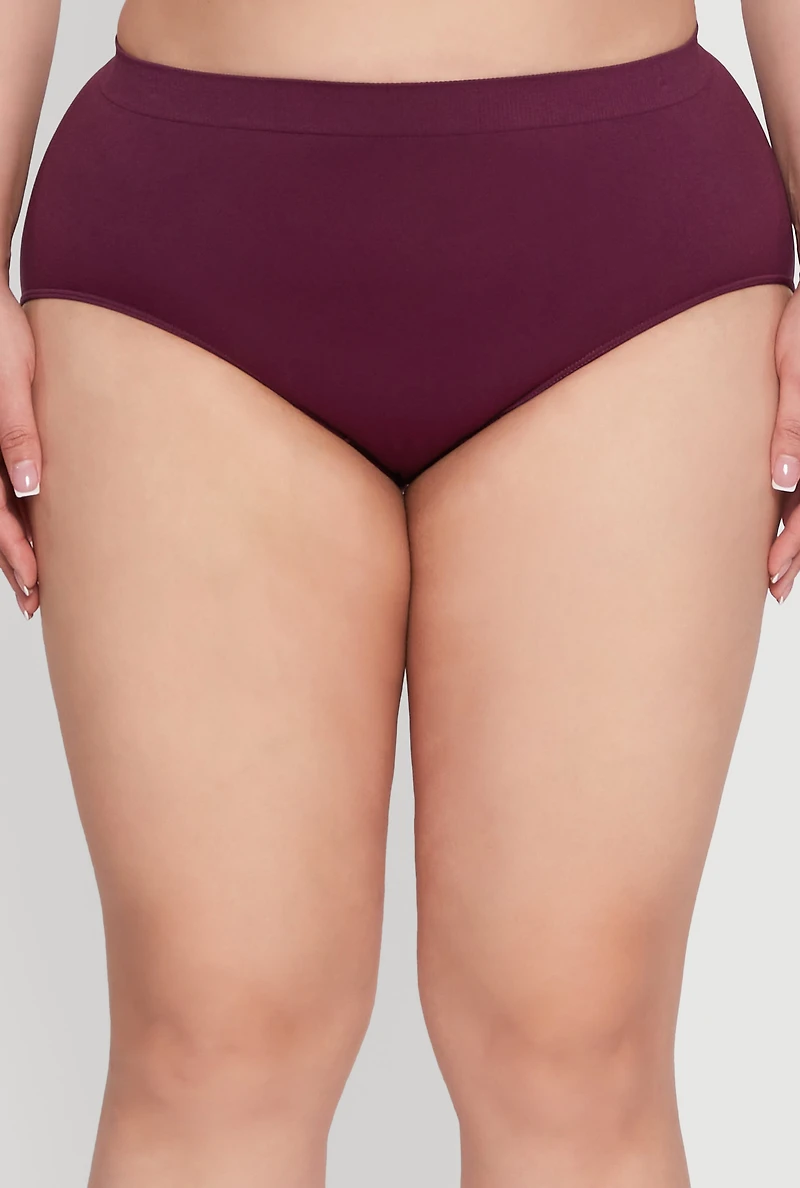 Plus Seamless High Waisted Solid Bikini Panty
