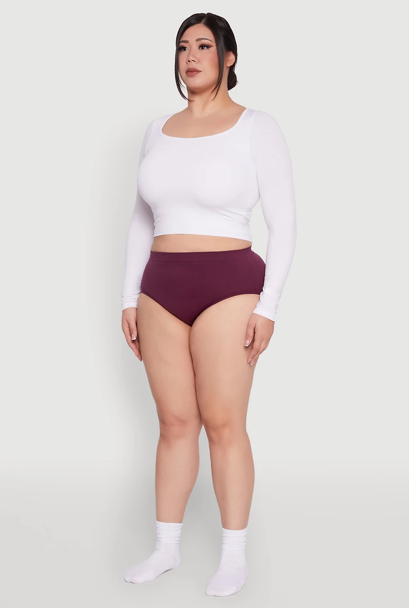Womens Plus Size Seamless High Waisted Solid Bikini Panty, Purple, Size 3X