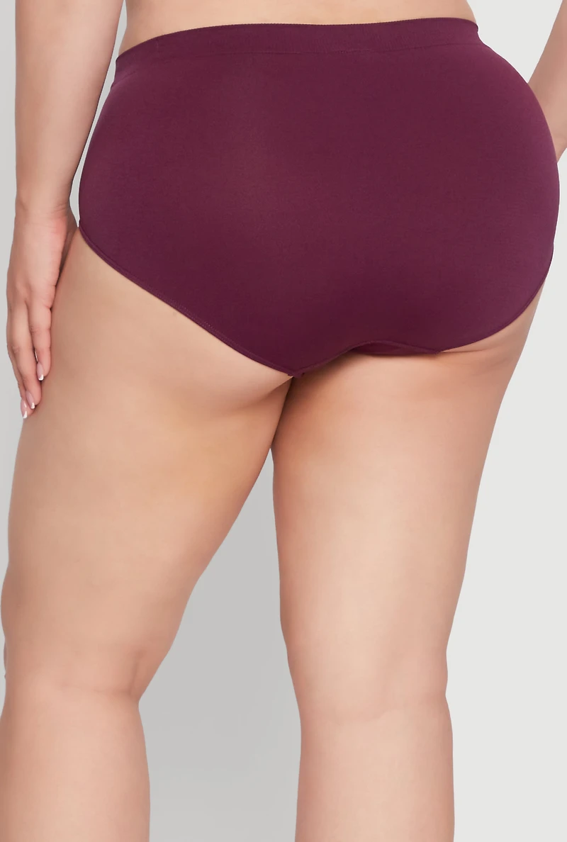 Womens Plus Size Seamless High Waisted Solid Bikini Panty, Purple, Size 3X