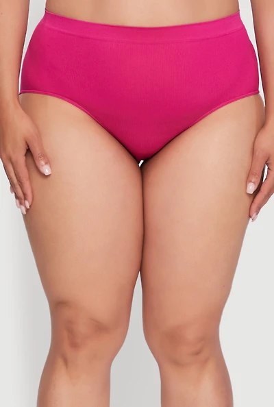 Womens Plus Size Seamless Solid Comfort Bikini Underwear, Pink, Size 1X