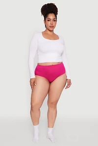 Womens Plus Size Seamless Solid Comfort Bikini Underwear, Pink, Size 1X