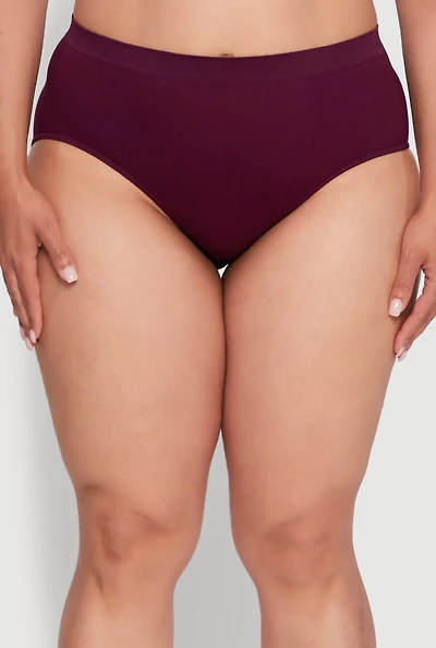 Womens Plus Size Seamless Solid Comfort Bikini Underwear, Burgundy, Size 1X