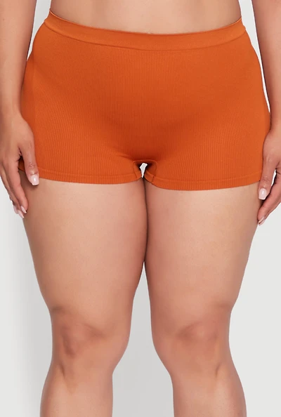 Plus Seamless High Waisted Ribbed Knit Boyshort Panty