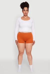 Womens Plus Size Seamless High Waisted Ribbed Knit Boyshort Panty, Orange, Size 1X