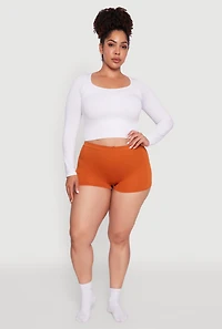 Womens Plus Seamless High Waisted Ribbed Knit Boyshort Panty,