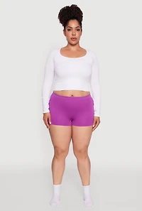 Womens Plus Size Seamless High Waisted Ribbed Knit Boyshort Panty, Purple, Size 2X