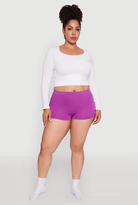 Womens Plus Size Seamless High Waisted Ribbed Knit Boyshort Panty, Purple, Size 2X