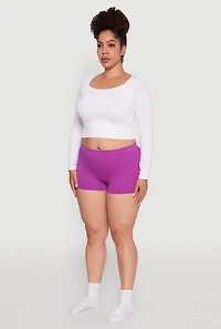 Womens Plus Size Seamless High Waisted Ribbed Knit Boyshort Panty, Purple, Size 2X