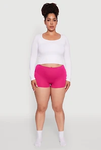 Womens Plus Size Seamless High Waisted Ribbed Knit Boyshort Panty, Pink, Size 2X
