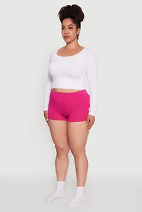 Womens Plus Size Seamless High Waisted Ribbed Knit Boyshort Panty, Pink, Size 2X
