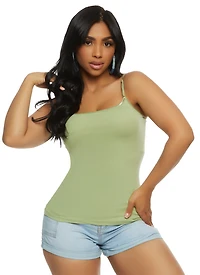 Womens Solid Scoop Neck Cami, Green, Size M
