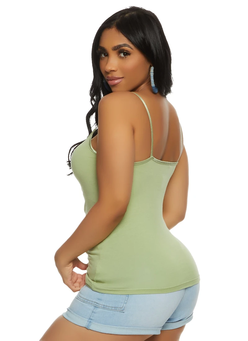 Womens Solid Scoop Neck Cami, Green, Size M