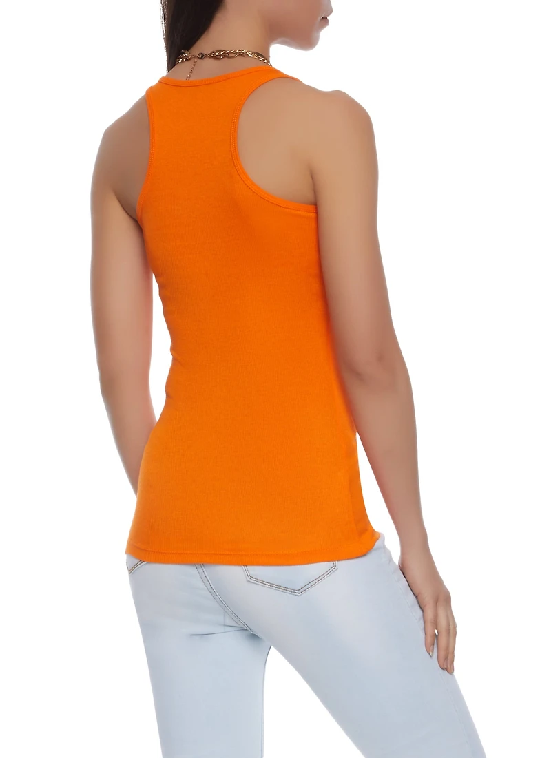 Womens Solid Racerback Ribbed Knit Tank Top, Orange, Size S