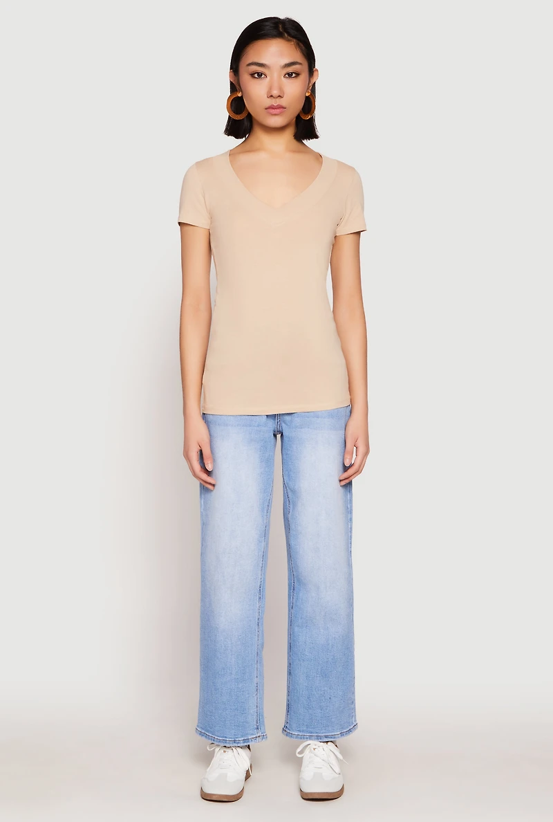 Womens Basic V Neck Short Sleeve Tee,