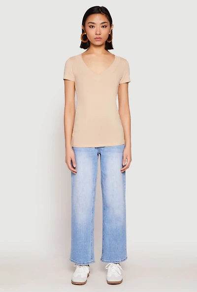 Womens Basic V Neck Short Sleeve Tee,