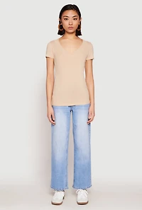 Womens Basic V Neck Short Sleeve Tee,