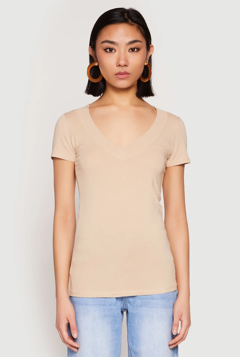 Womens Basic V Neck Short Sleeve Tee,