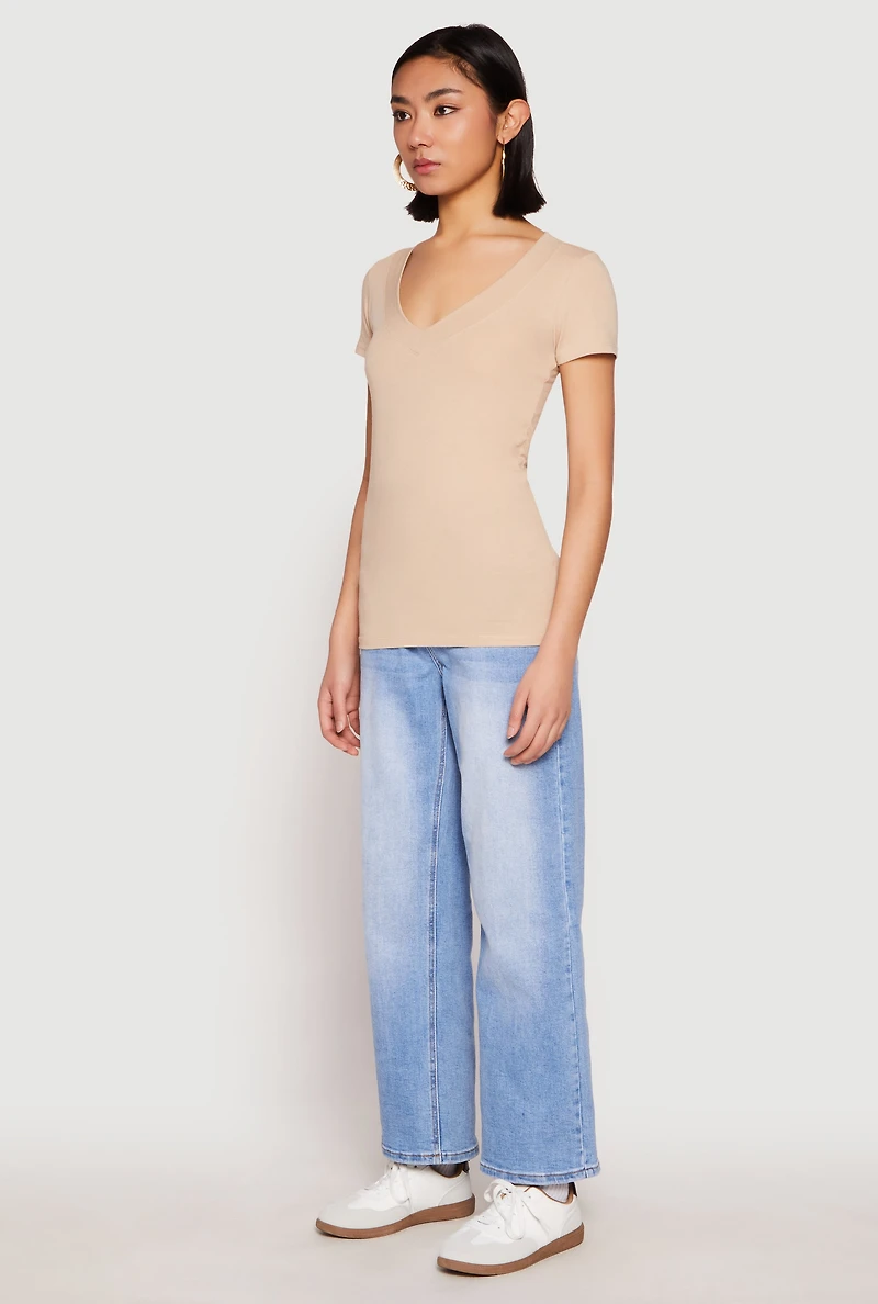 Womens Basic V Neck Short Sleeve Tee,