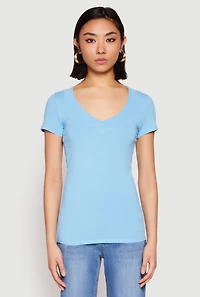 Womens Basic V Neck Short Sleeve Tee,