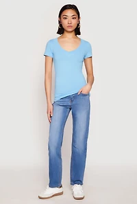 Womens Basic V Neck Short Sleeve Tee,