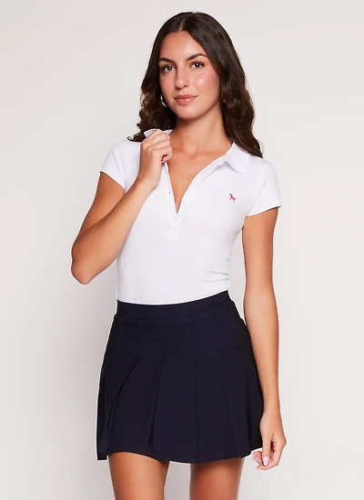 Womens Embroidered Short Sleeve Polo Shirt, White, Size S