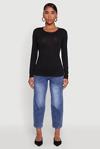 Womens Basic Crew Neck Long Sleeve Tee, M