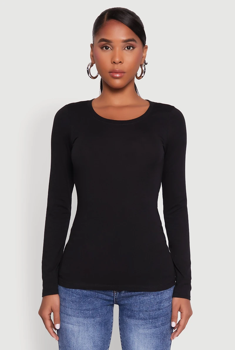 Womens Basic Crew Neck Long Sleeve Tee, M