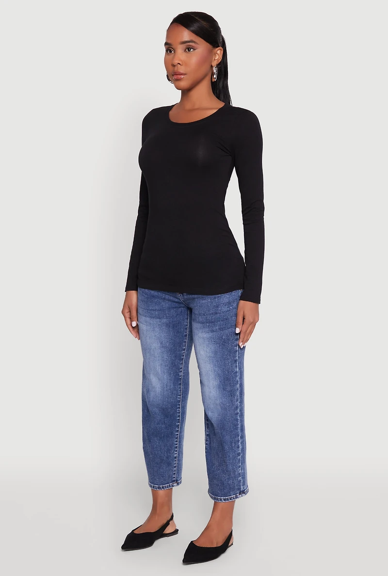 Womens Basic Crew Neck Long Sleeve Tee, M