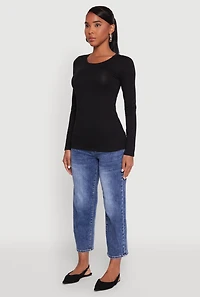 Womens Basic Crew Neck Long Sleeve Tee, M