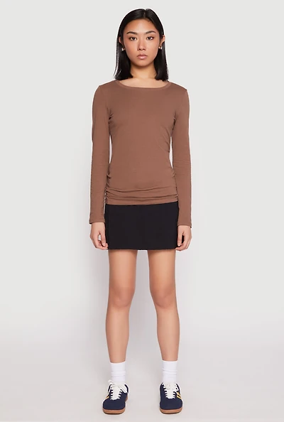 Womens Basic Crew Neck Long Sleeve Tee,