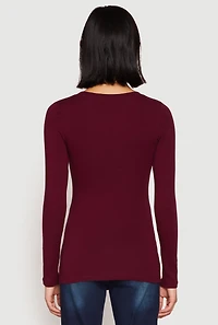 Womens Basic Crew Neck Long Sleeve Tee, Burgundy, Size M