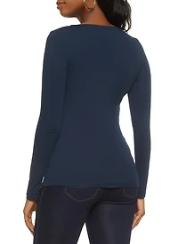Womens Basic V Neck Long Sleeve Top,