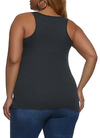 Womens Plus Ribbed Knit Racerback Tank Top, Grey,