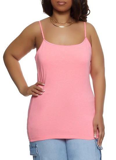 Womens Plus Size Basic Cotton Scoop Neck Cami, Pink, Size 2X