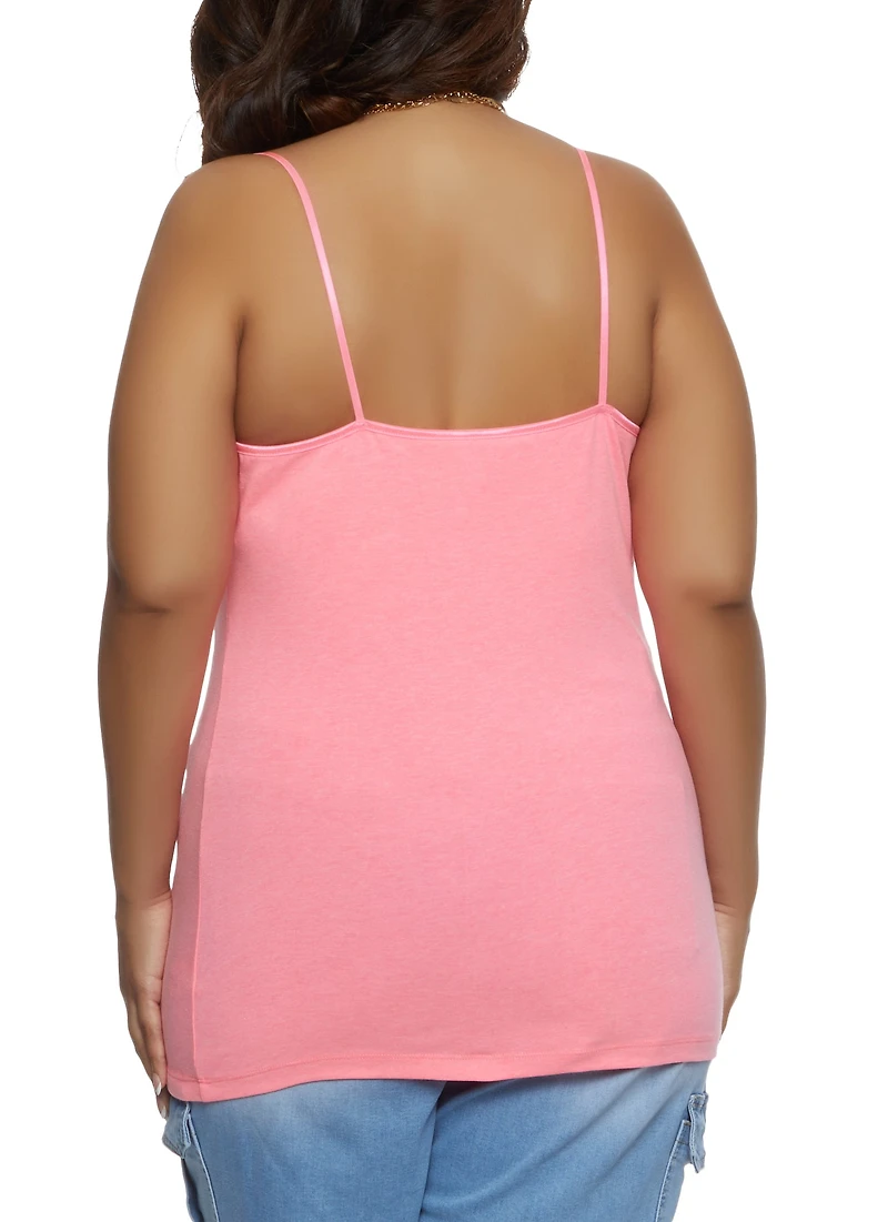 Womens Plus Size Basic Cotton Scoop Neck Cami, Pink, Size 2X