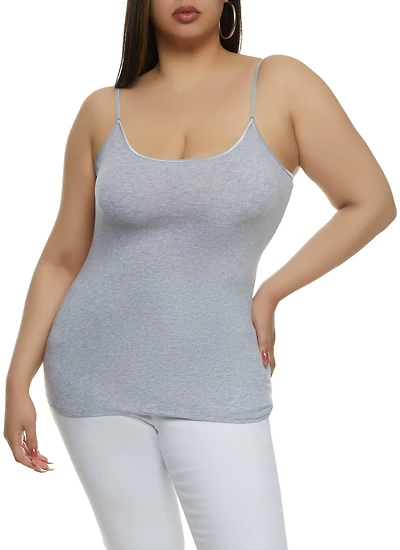 Womens Plus Size Basic Scoop Neck Cami, Grey, Size 1X