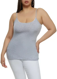 Womens Plus Size Basic Scoop Neck Cami, Grey, Size 1X