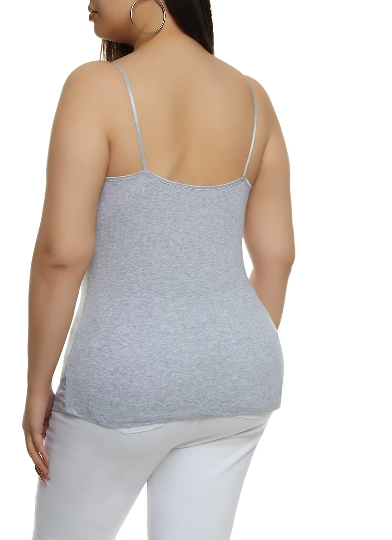 Womens Plus Size Basic Scoop Neck Cami, Grey, Size 1X