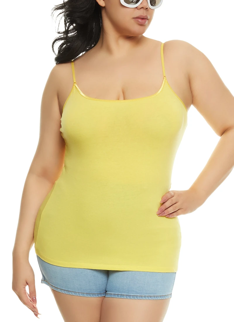 Womens Plus Size Basic Scoop Neck Cami, Yellow, Size 2X