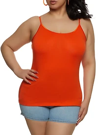 Womens Plus Size Basic Scoop Neck Cami, Orange, Size 1X