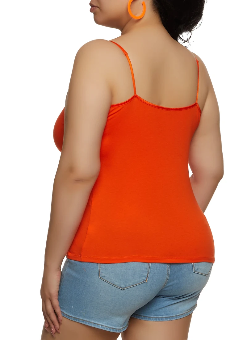 Womens Plus Size Basic Scoop Neck Cami, Orange, Size 1X