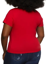 Womens Plus Size Basic Crew Neck T Shirt, Red, Size 2X