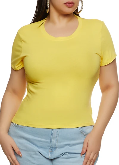Womens Plus Basic Crew Neck T Shirt, Yellow,