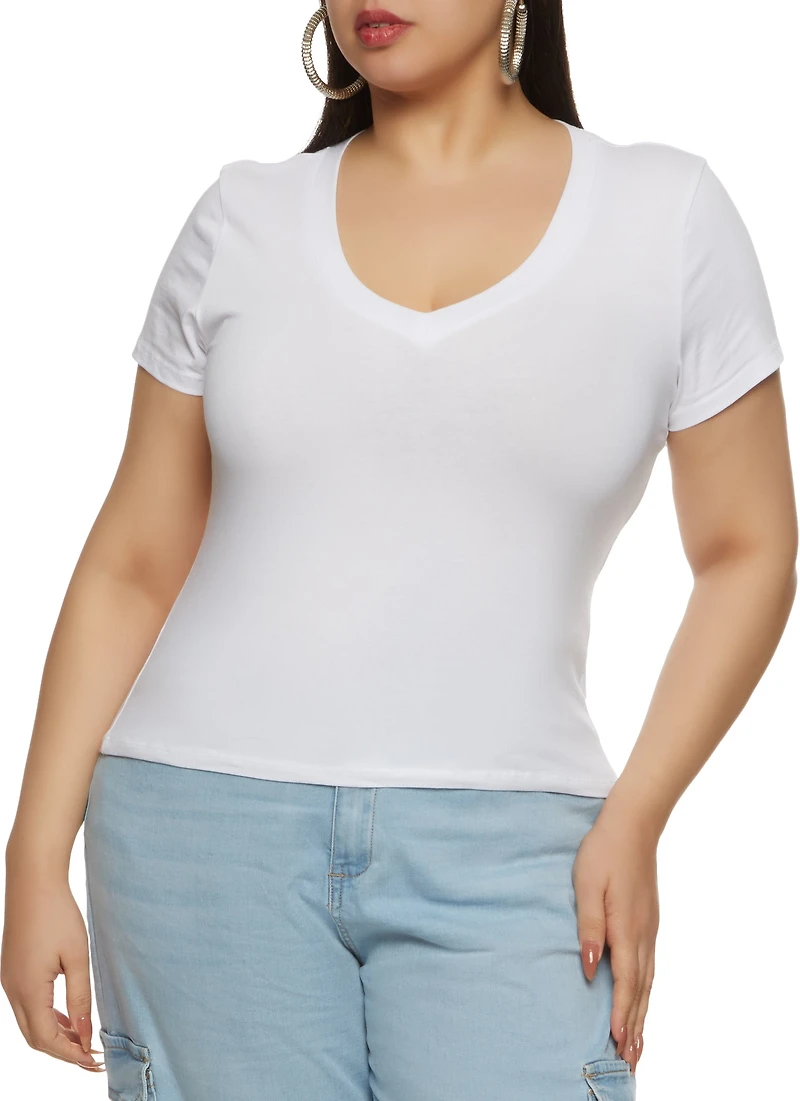 Plus V Neck Basic Tee