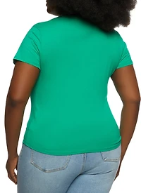 Womens Plus Size V Neck Basic Tee, Green, Size 2X
