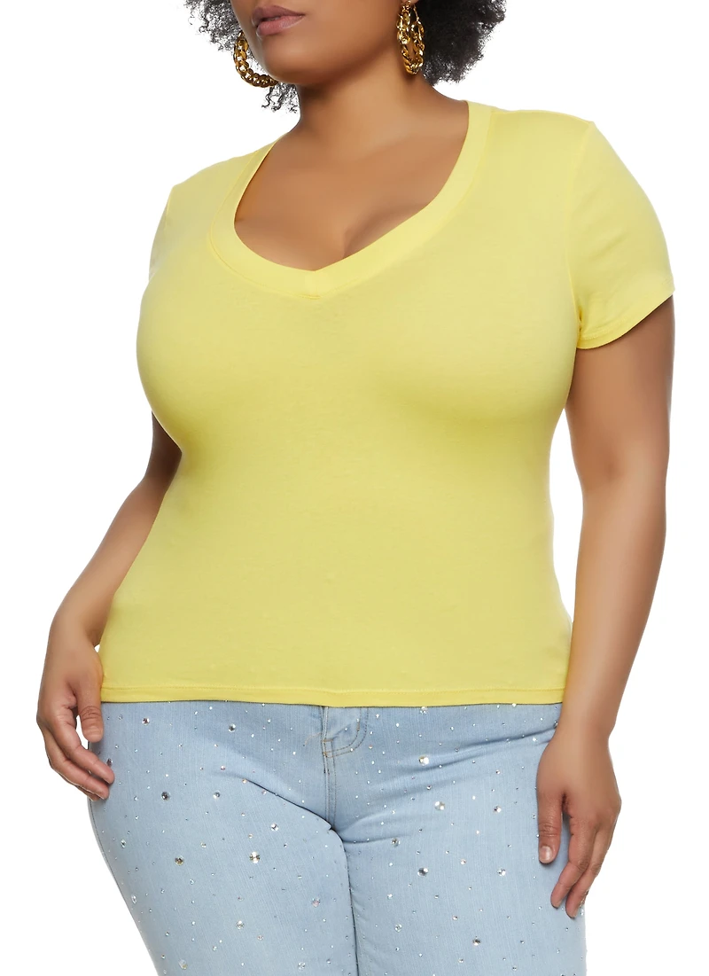 Plus V Neck Basic Tee