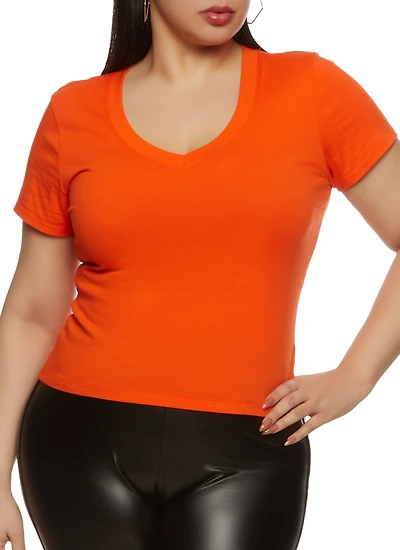 Womens Plus V Neck Basic Tee,