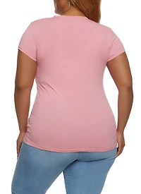 Womens Plus Size Basic Short Sleeve Crew Neck Tee, Pink, Size 1X